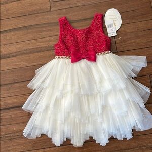 Elegant Red and White Lace Kids Dress
